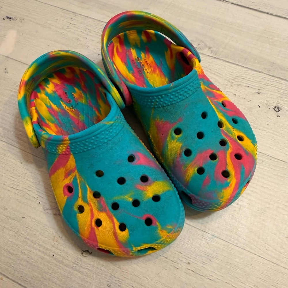 Crocs kids classic slip on aqua‎ pink yellow colorful child size 8